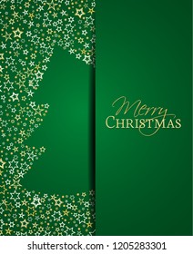 Vector illustration of a Christmas background. Christmas tree made of stars. Happy Christmas greeting card.