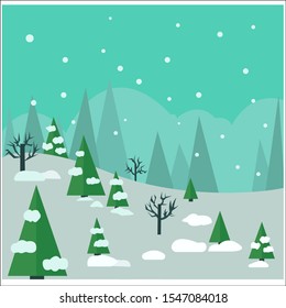 Vector illustration of Christmas background with trees and snow.