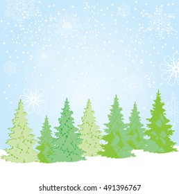 vector illustration of Christmas background with trees and snowflakes