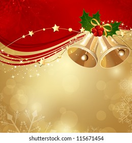Vector Illustration of a Christmas Background with Two Bells