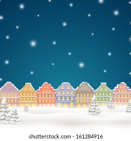 Vector Illustration of a Christmas Background with Winter Landscape