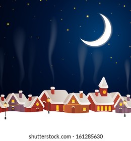 Vector Illustration of a Christmas Background with Winter Landscape