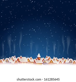 Vector Illustration of a Christmas Background with Winter Landscape