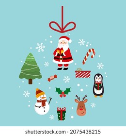 Vector illustration of a Christmas ball with festive elements. Illustration for greeting cards, posters and seasonal designs.