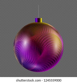 Vector illustration of Christmas ball. Isolated Christmas tree toy for invitations, congratulations, covers. Colorfull decorative toy on a transparent background.