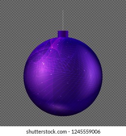 Vector illustration of Christmas ball. Isolated Christmas tree toy for invitations, congratulations, covers. Colorfull decorative toy on a transparent background.