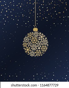 Vector illustration Christmas ball made from snowflakes on a blue background