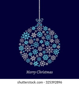 Vector illustration of a Christmas ball made from snowflakes. Holiday design, triangle snowflakes. Can be used as Christmas card, invitation, background, print for clothes, cup, etc