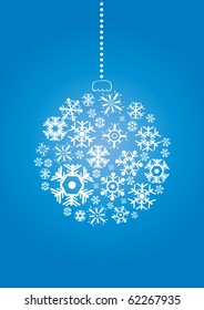Vector illustration of Christmas ball made of snowflakes on a blue background