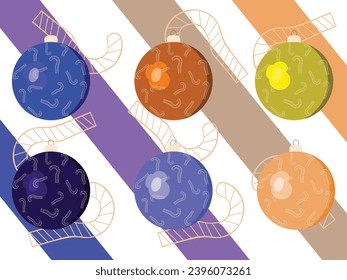 vector illustration of christmas ball ornaments with many colors. White background, christmas candy, richly colored rectangles with high color contrast