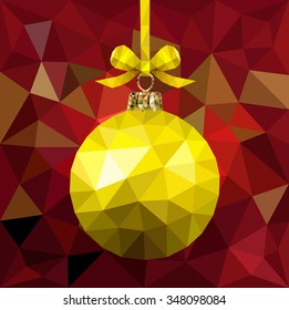 Vector illustration of Christmas ball from polygonal mosaic. Triangular low poly style. Polygonal background. Template for poster.
