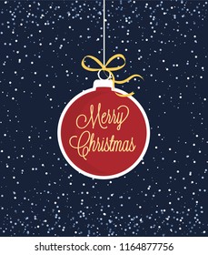 Vector illustration Christmas ball with snow on a blue background. Merry Christmas greeting card