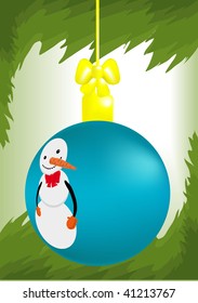 Vector illustration of Christmas ball with snowman on it