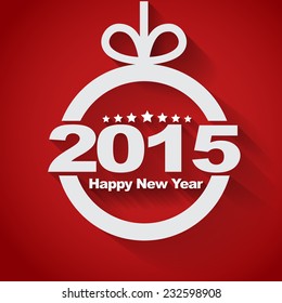 Vector illustration. Christmas ball with text inside "Happy New Year "2015" and the long shadow on red background