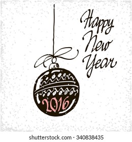 Vector illustration. Christmas ball for xmas design with ball. Inscription Happy new year.