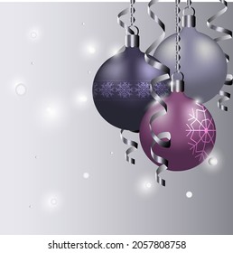ilustración vectorial de bolas de navidad, efecto 3d, realistis, gris, plata, postal