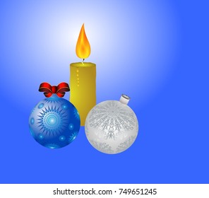 Vector illustration with christmas balls and candle.