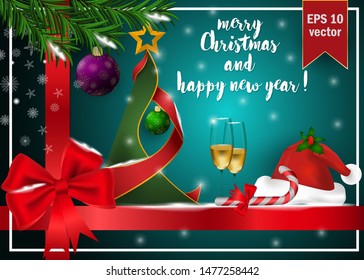 vector illustration of Christmas balls decoration among snowflakes on spruce branch, background design EPS 10