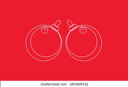 ilustración vectorial de bolas de navidad. imagen plana del contorno de dos juguetes de árbol de Navidad sobre un fondo rojo