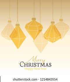 Vector illustration of Christmas balls on a golden background. Merry Christmas card