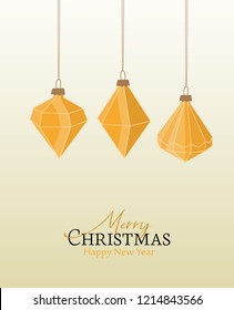 Vector illustration of Christmas balls on a golden background. Merry Christmas card