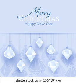 Vector illustration of Christmas balls on a blue background. Merry Christmas card