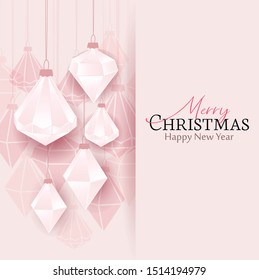 Vector illustration of Christmas balls on a pink background. Merry Christmas card