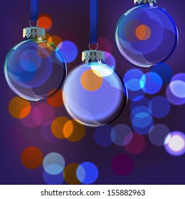 Vector illustration of Christmas Balls on blurred lights