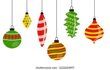 Ilustración vectorial con bolas de Navidad sobre fondo blanco.