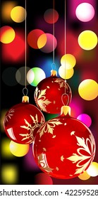 Vector illustration of  christmas balls on Decorative background with disco lights dots pattern