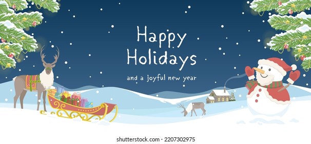 Vector illustration of Christmas banner background. Happy Holidays landscape.