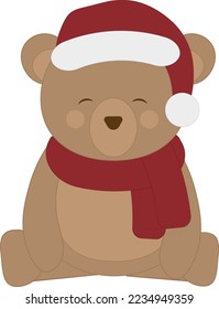 Vector illustration christmas bear. Ideal art for party decor, card, poster, bookbinding, craft, stationery.