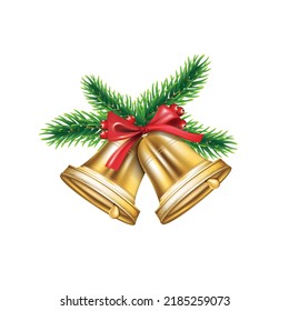 vector illustration christmas bell design template with christmas tree branches.on white background.