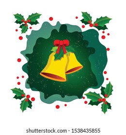 Vector illustration of a christmas bell drawing on a green background