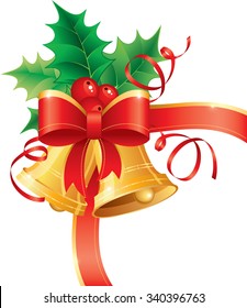 Vector illustration of christmas bells and holly corner.