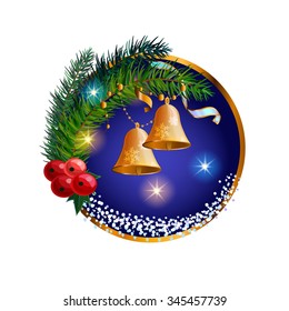 Vector illustration with Christmas bells and pine branch. It can be used for greeting cards.