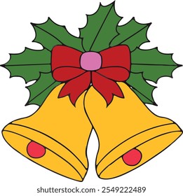 Vector illustration of the Christmas bells with a red