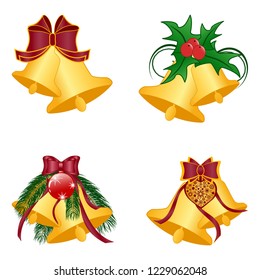 Vector illustration of Christmas bells set on white background.