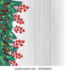 A vector illustration of christmas berries and a wooden background