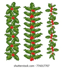 Vector illustration for Christmas with a border of Holly leaves