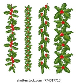 Vector illustration for Christmas with a border of Holly leaves