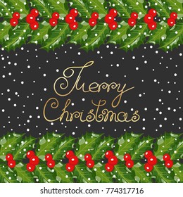 Vector illustration for Christmas with a border of Holly leaves