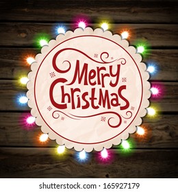 Vector illustration for Christmas bright garland on a wooden background