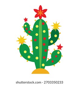 ilustração vetorial de um cacto de natal decorado