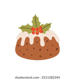 Ilustración vectorial de un pastel de Navidades con bayas y hojas