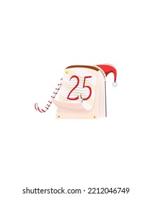 Vector illustration. Christmas calendar icon with snowflakes and hat. Christmas concept. isolated on white background. Perfect for coloring book, textiles, icon, web, painting, books, t-shirt print.