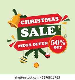 Ilustración vectorial Llamadas de Navidad - mega oferta - 50% de descuento - venta