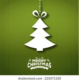 Vector illustration of Christmas calligraphy on knitted pattern