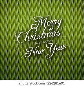 Vector illustration of Christmas calligraphy on knitted pattern