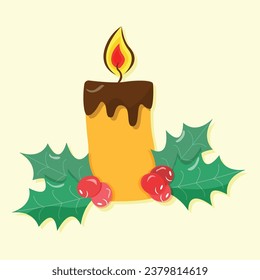 vector illustration Christmas candle with decorations flat